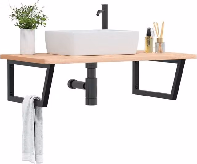 Berkfield Home Wall Mounted Basin Shelf in Brown Beech Wood and Steel