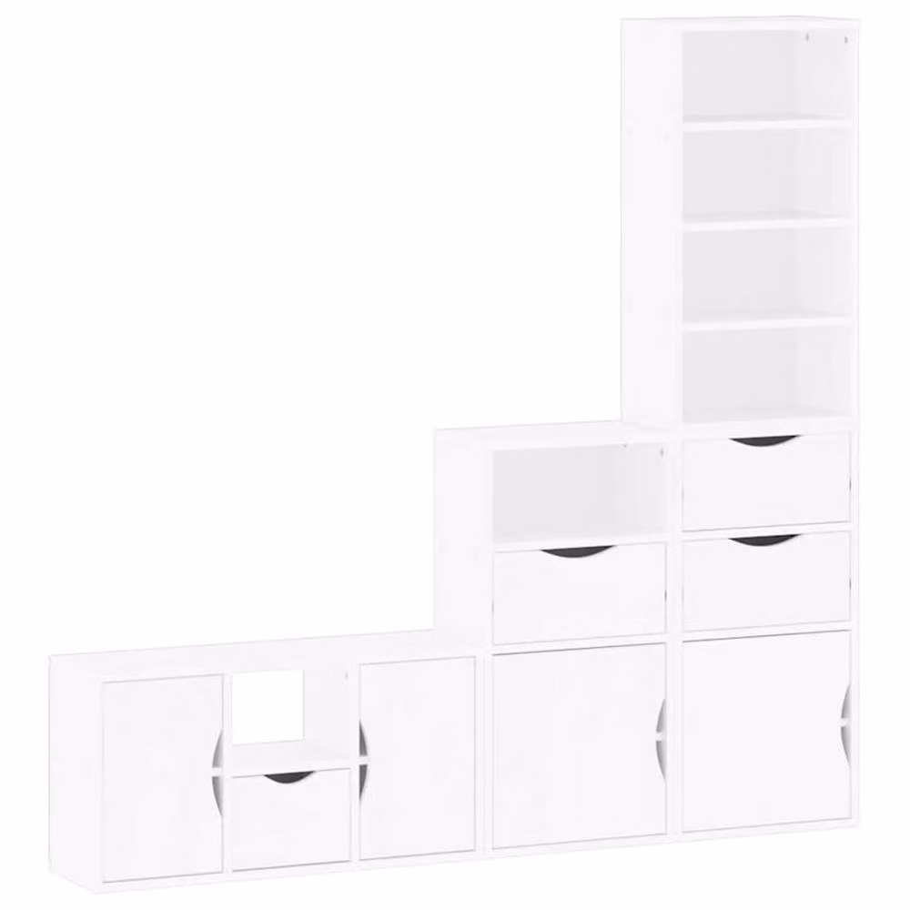 Berkfield Home ODDA 4 Piece White Solid Wood Pine TV Unit with Storage – 2