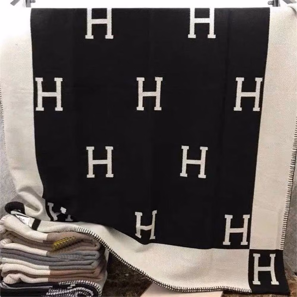 NESTLUNE Black Wool and Cashmere Plaid Blanket, W/D/H: 100 x 190 cm – 5
