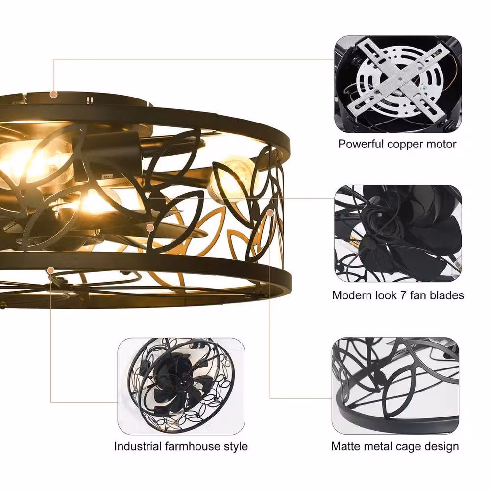 Garwarm Black Ceiling Light Fan with Remote Control – 4