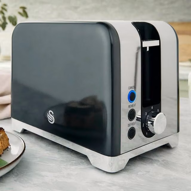 Swan Solace 2 Slice Stainless Steel Toaster, Grey