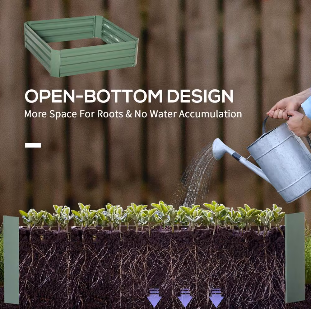 STILVORA Set of 2 Green Steel Raised Garden Beds W/D/H: 100 x 100 x 30 cm – 4
