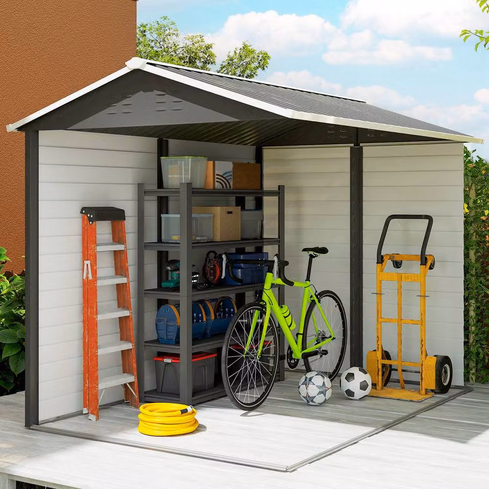 Rolipo Metal Garden Shed with Sloped Roof, Window and Lockable Door, Dark Grey, W: 274.3 cm, D: 182.9 cm, H: 208.0 cm – 8