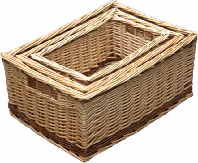 Set of 3 Brown Open Weave Red Hamper Wicker Baskets with Handles