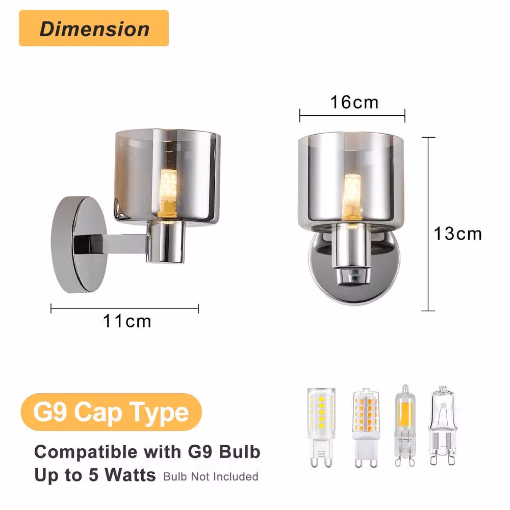 Harper Living Modern LED Wall Light with Chrome Finish and Smoked Grey Glass – 6