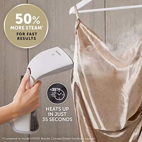 Breville EliteTEMP Handheld Vertical Garment Steamer, 1500W, White and Gold – 3