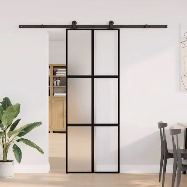 Berkfield Home Black Sliding Door with Hardware Set, Tempered Glass and Aluminium, W: 76 cm, H: 205 cm