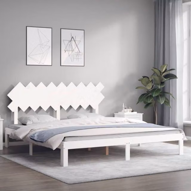 Berkfield Home Beautiful Bed Frame with Headboard, White Solid Pine Wood, Super King Size, H: 183.5 cm x W: 180 cm x D: 80.5 cm – 1