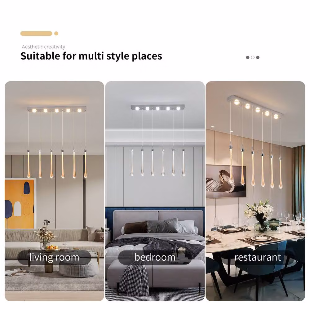 NIVOR Modern Dimmable LED Kitchen Island Pendant Light with 6 Chrome and Transparent Crystal Bubbles in White – 3