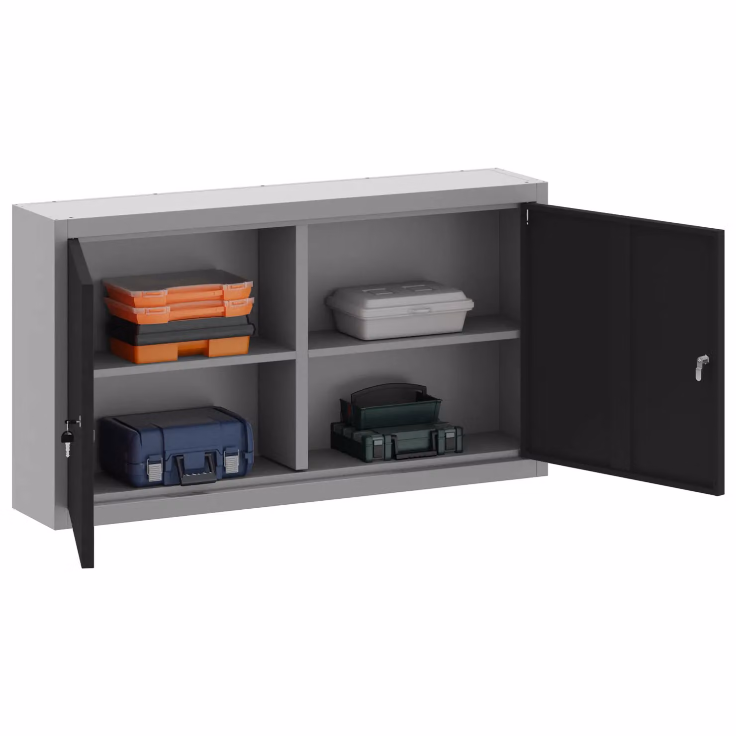 Berkfield Home Wall-Mounted Tool Cabinet in Black Metal with Internal Shelves, W: 100 cm, D: 20 cm, H: 55 cm – 3