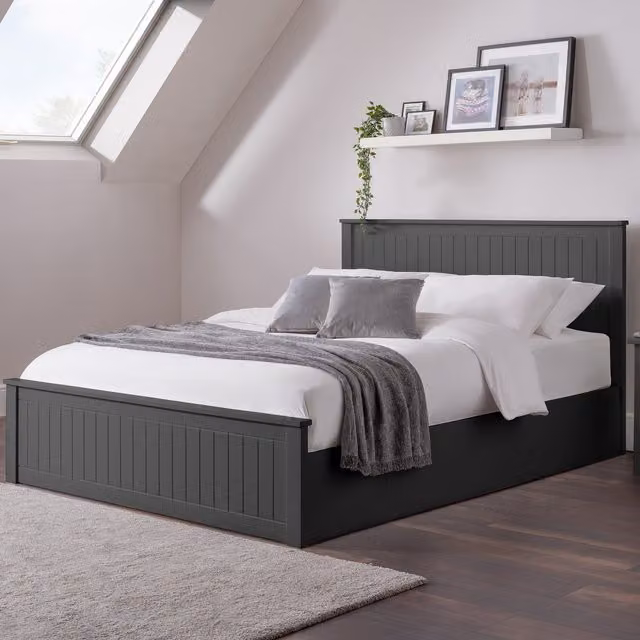 Julian Bowen Maine Anthracite Lacquered Wooden Ottoman Bed Frame with Lift Up Base, King Size (180 x 200 cm)