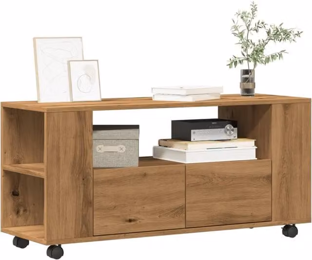 Berkfield Home Artisan Oak TV Cabinet with Wheels in Brown, W: 102 cm, D: 34.5 cm, H: 43 cm – 1