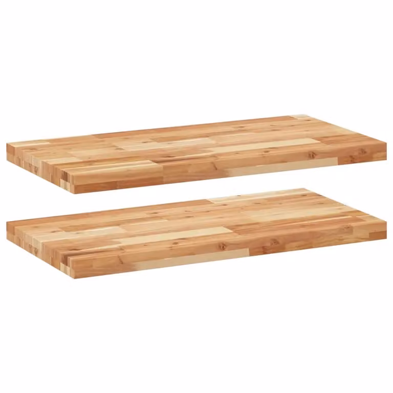 Berkfield Home Set of 2 Brown Oil Finished Solid Acacia Wood Floating Shelves, W/D/H: 100 x 40 x 4 cm