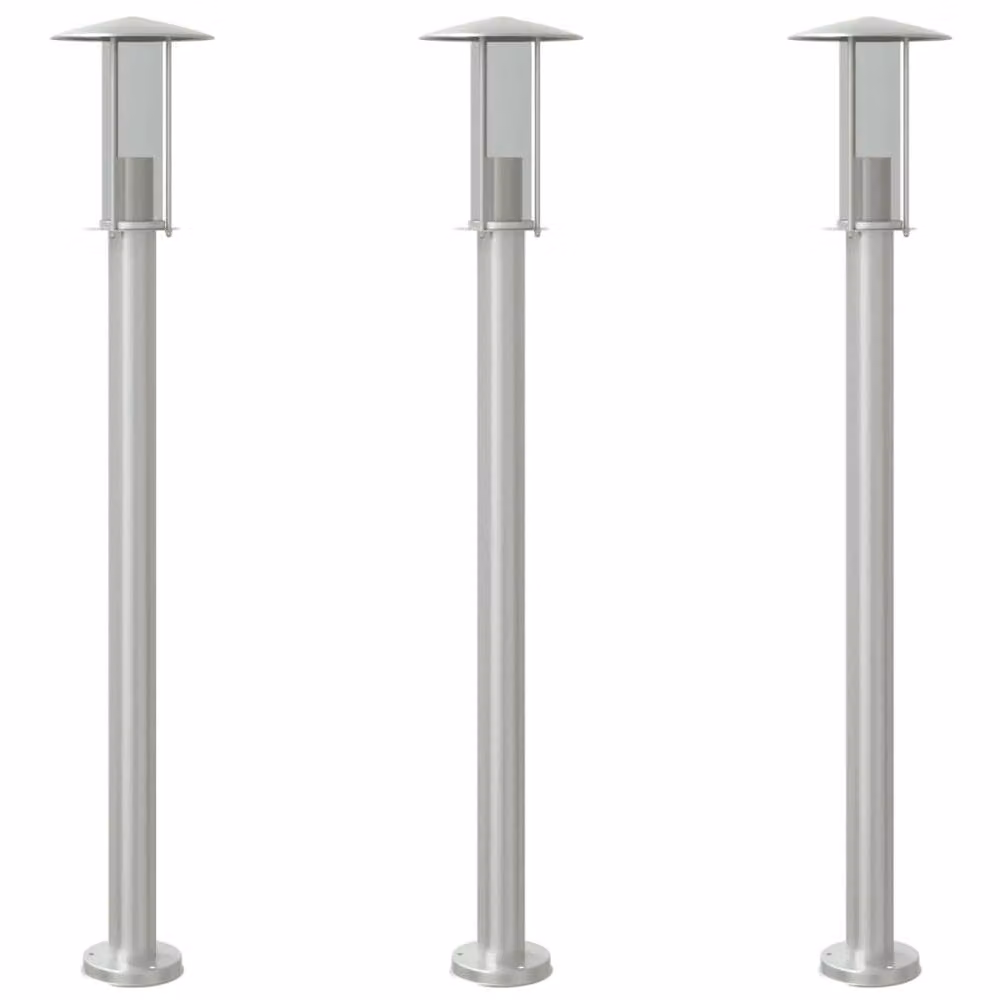 Berkfield Home Set of 3 Silver Stainless Steel Outdoor Floor Bollard Lamps, Height: 100 cm – 2