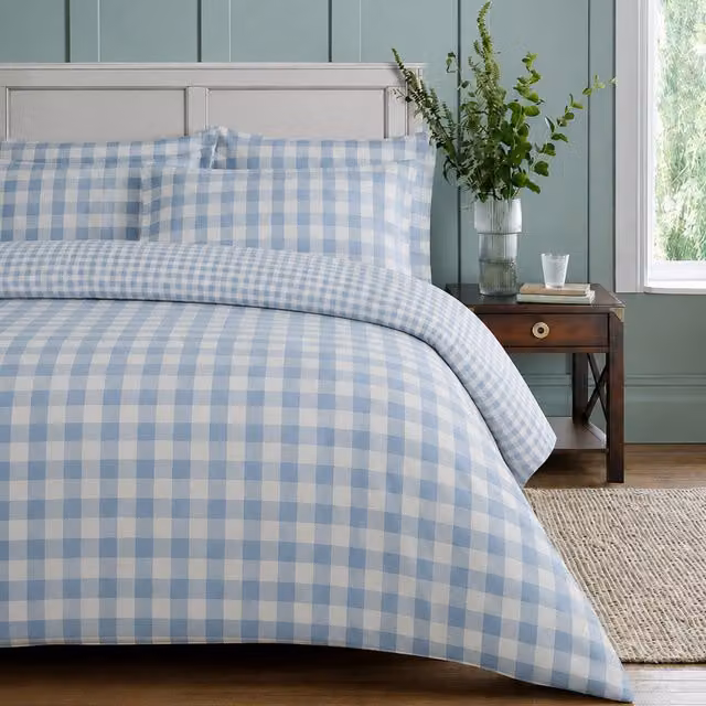 Sweet Dreams Reversible Gingham Check Duvet Cover Set in Blue, 200 x 200 cm