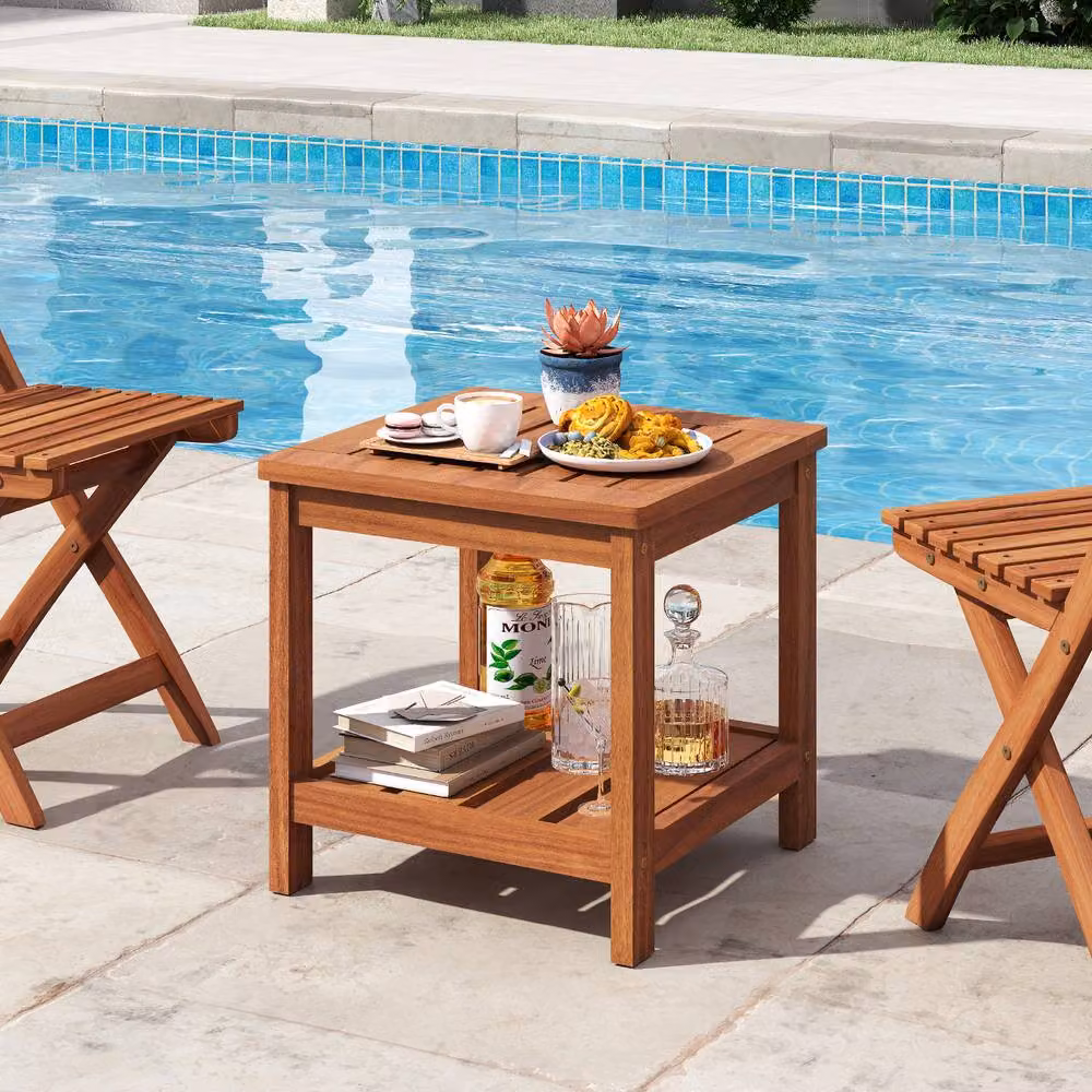 Costway Natural Solid Wood Square Patio Side Table and Outdoor Coffee Table – 3