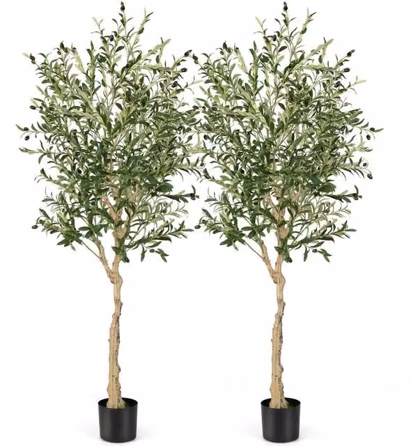 COSTWAY Set of 2 Green Artificial Mediterranean Olive Trees