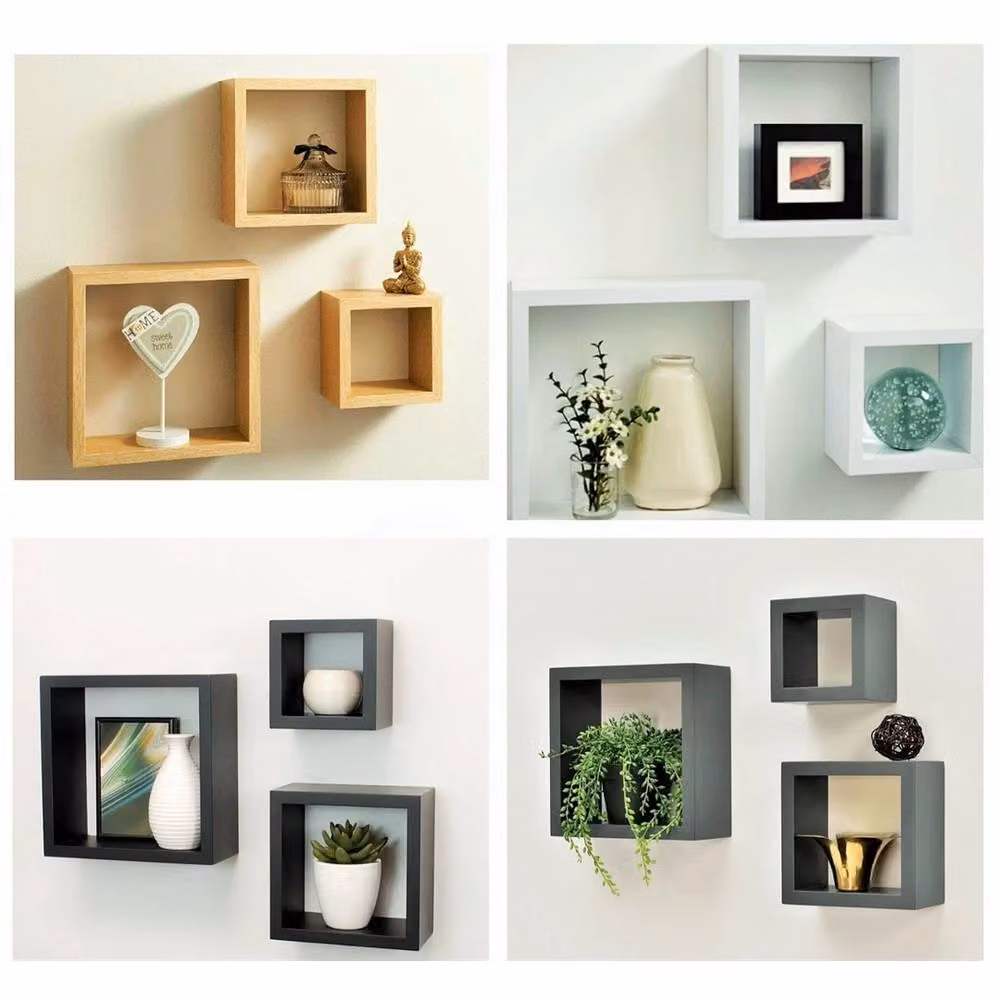 Kelvenix Grey G0018 Wall Mounted Floating Cube Box Shelf Set – 2