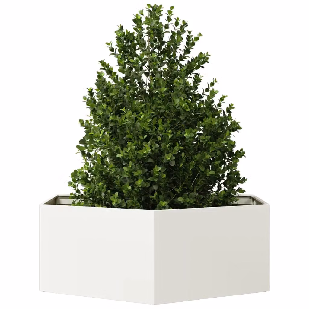 Berkfield Home White Hexagon Steel Garden Planter W: 138 cm, D: 120 cm, H: 45 cm – 3