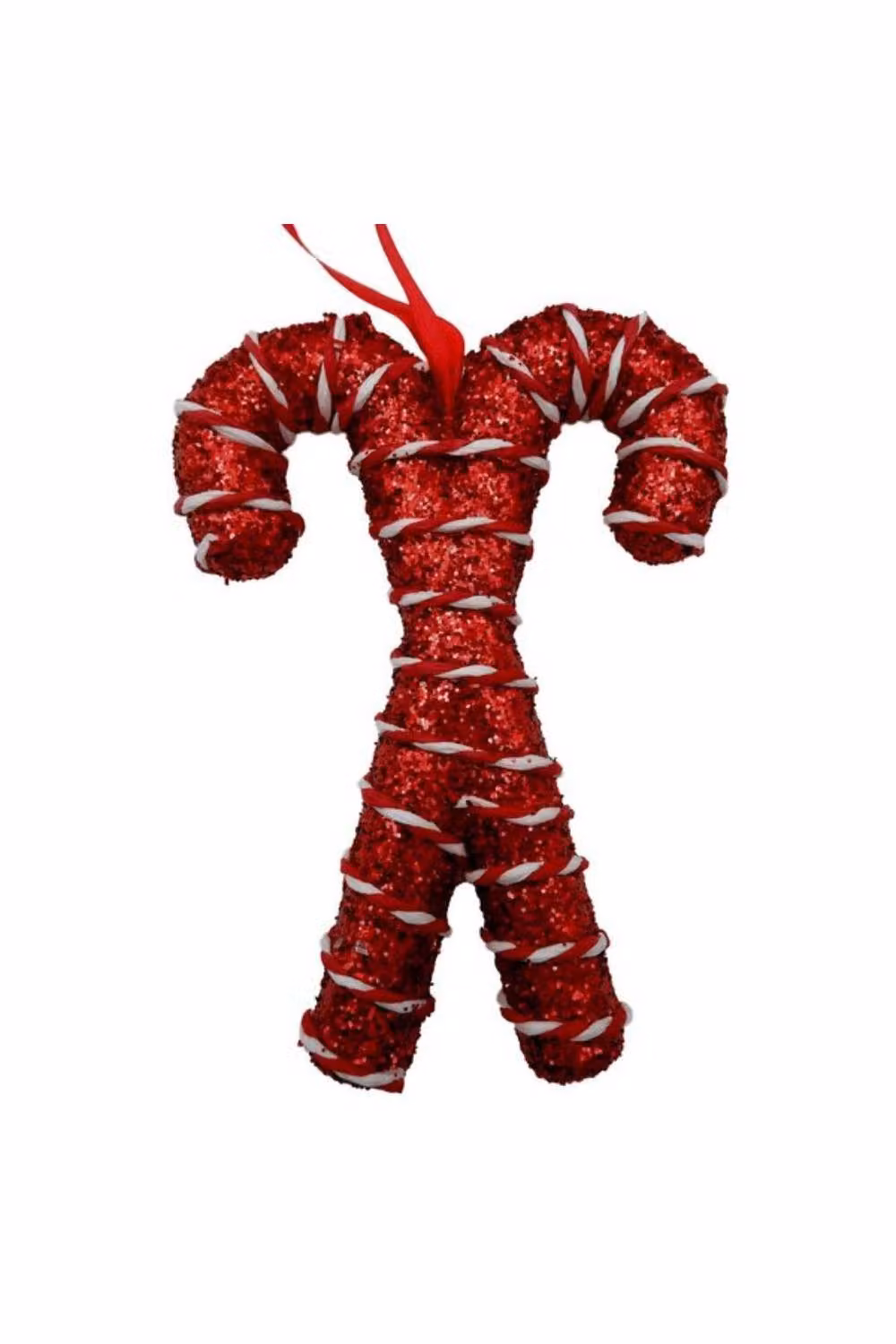 KDMD Red Glitter Tinsel Candy Cane Hanging Christmas Decorations, 4 Pack, Height: 17 cm – 2
