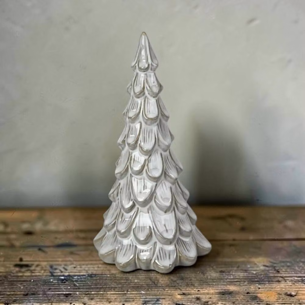 Four Candle White Glazed Ceramic Christmas Tree Ornament with Textured Detail – 2