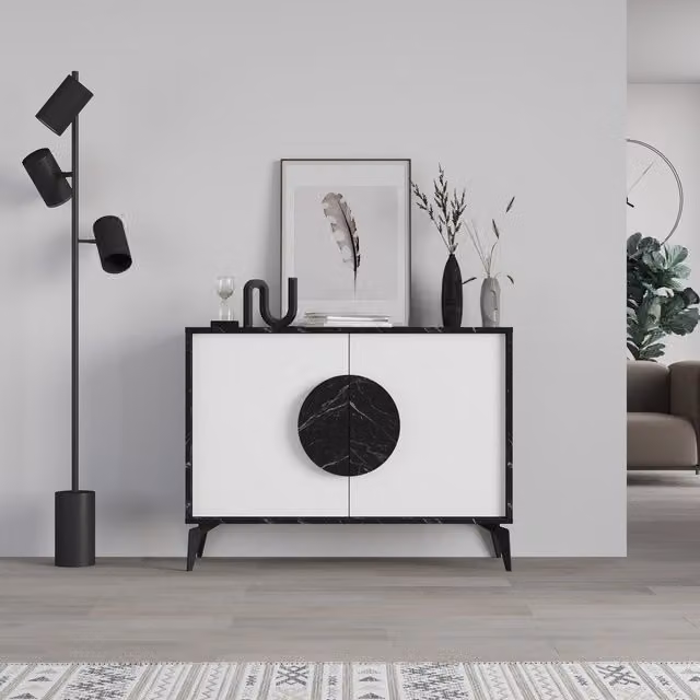 Decortie Gora 2 Door Sideboard in Jet Black with Metal Legs, 2 Pack, Width: 110 cm