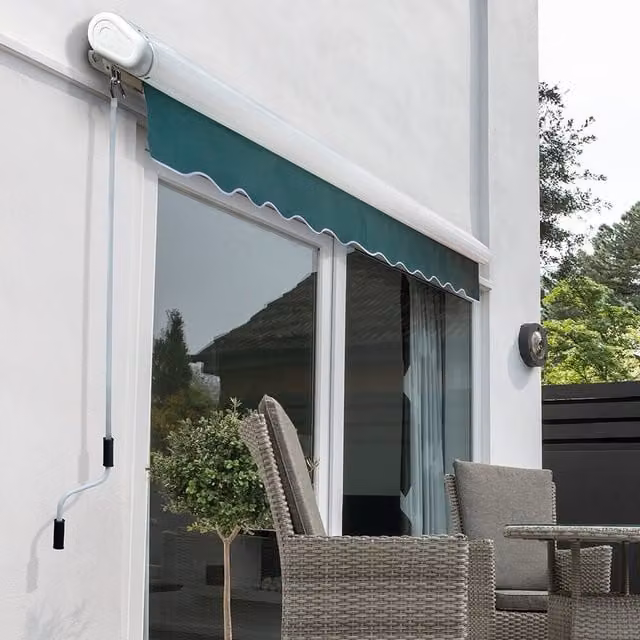 Primrose Full Cassette Electric Patio Awning with 5m Canopy in Plain Green