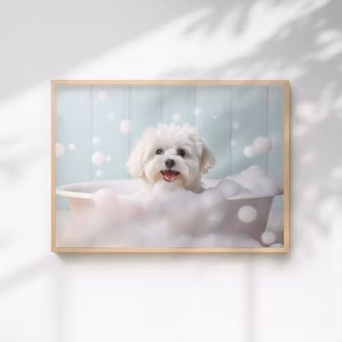 60 Second Makeover Maltese In The Bath Quirky Animal Print Paper Poster, A3