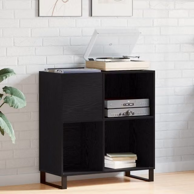 Berkfield Home Modern Record Cabinet in Black Oak, W/D/H: 84.5 x 38 x 90 cm – 1