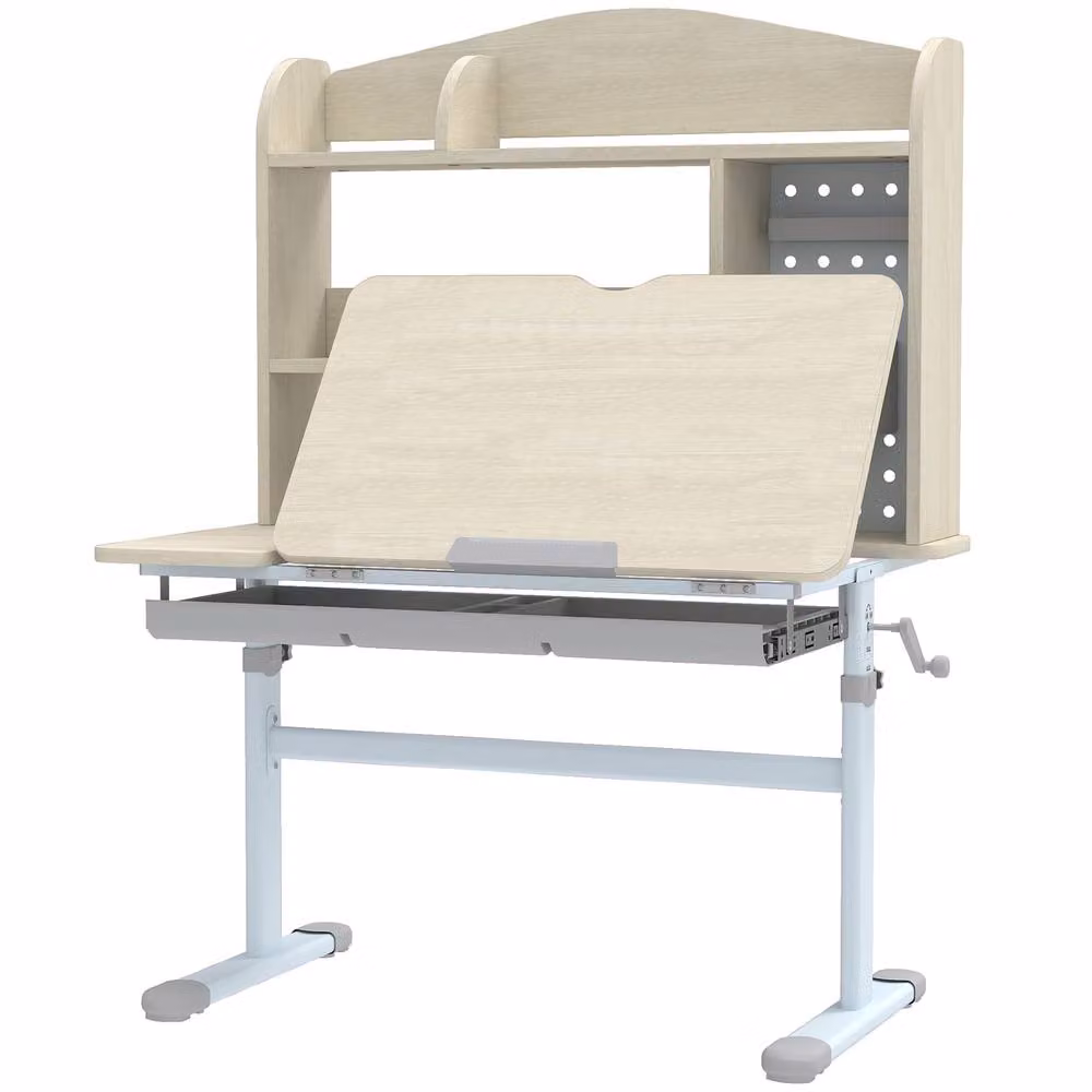 STILVORA Kids Adjustable Height and Tilting Top Desk with Storage Shelf and Drawer in White and Beige – 2