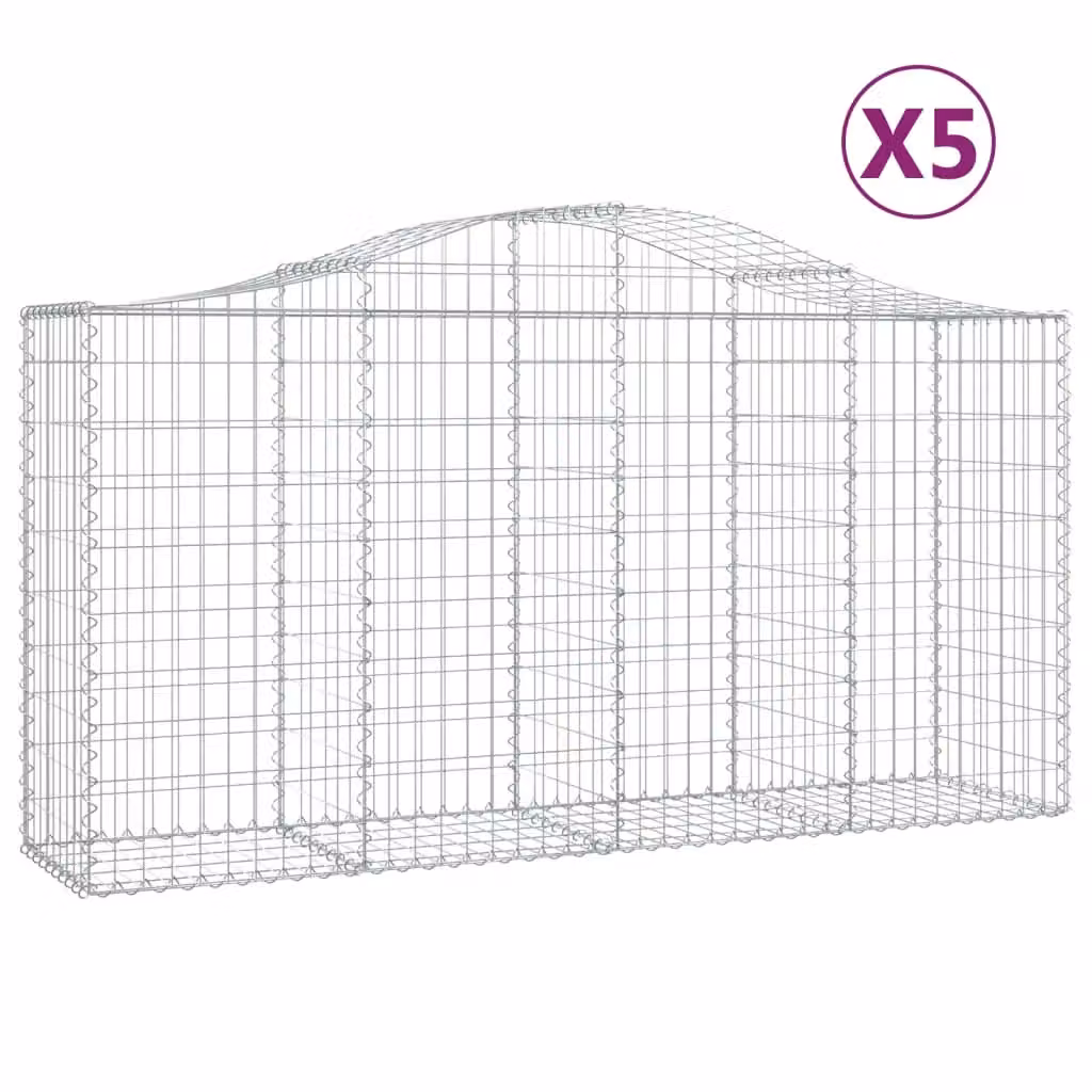 Berkfield Home Arched Gabion Baskets, 5 Piece Set, Silver Galvanised Steel, W: 200 cm, D: 50 cm, H: 100-120 cm – 2