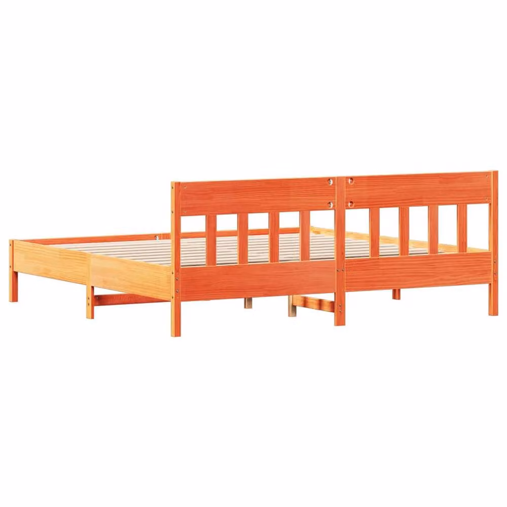 Berkfield Home Solid Wood Pine Bed Frame in Wax Brown and Orange, W/D/H: 200 x 200 x 81 cm – 3