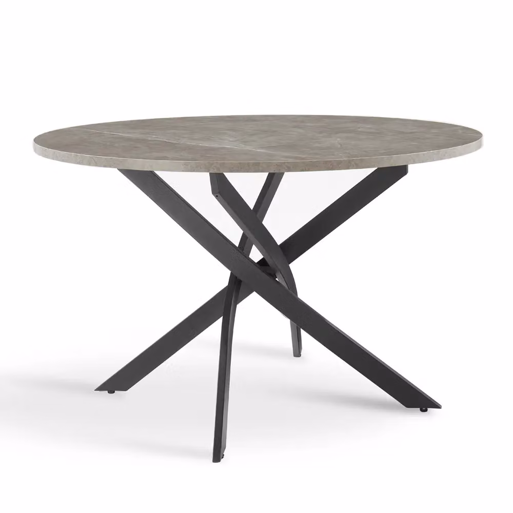 Home Detail Rico Round Concrete Effect Dining Table in Grey with Black Metal Legs, Diameter: 100 cm – 2