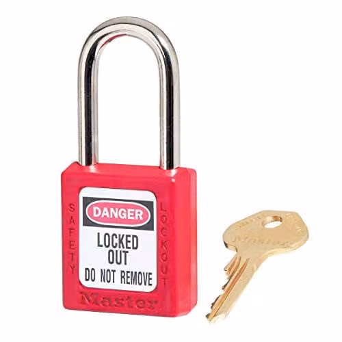 Master Lock Red Zenex Thermoplastic Safety Lockout Padlock with 38mm Body and 44mm Shackle, Keyed Different