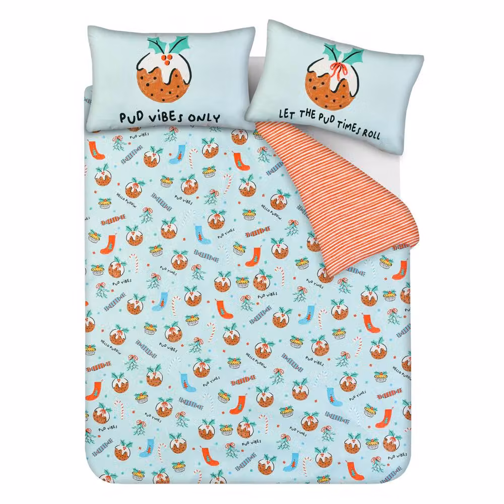 Smart Living Luxury Reversible Christmas Pudding Microfibre Duvet Set, Blue, W/D/H: 135 x 200 cm – 2