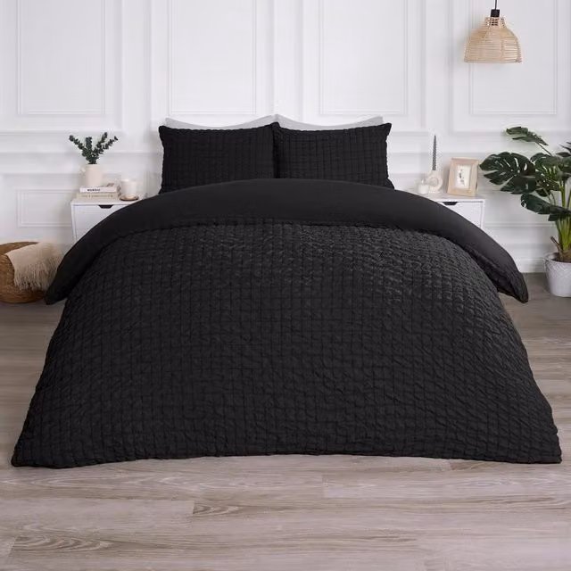 OHS Geo Seersucker Duvet Set, Black, 90 x 190 cm