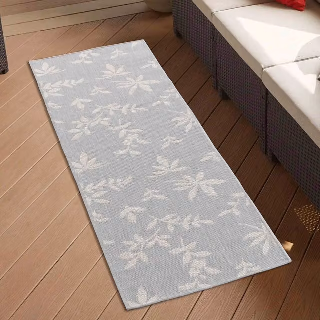 Desire Rugs Modern Floral Silver Waterproof Indoor-Outdoor Runner W/D/H: 60 x 220 cm