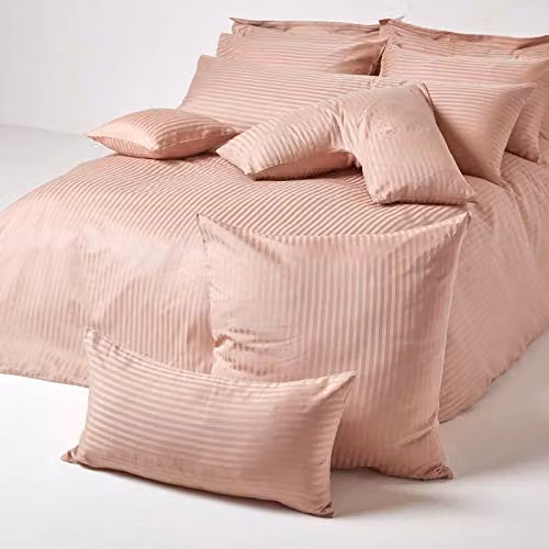 HOMESCAPES Taupe Brown Pure Egyptian Cotton Satin Stripe Pillowcase with Zip, W/D/H: 40 x 40 cm – 2