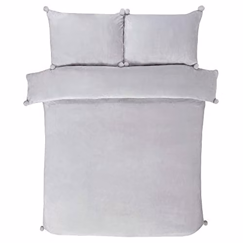 Smart Living Silver Pom Pom Fleece Duvet Cover and Pillowcase Set, Single, W/D/H: 135 x 200 cm and 50 x 75 cm – 2