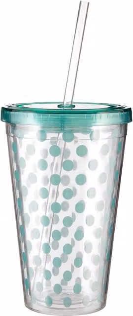 Orsina Dotted Double Walled Plastic Tumbler with Lid, Green, 450ml – 1