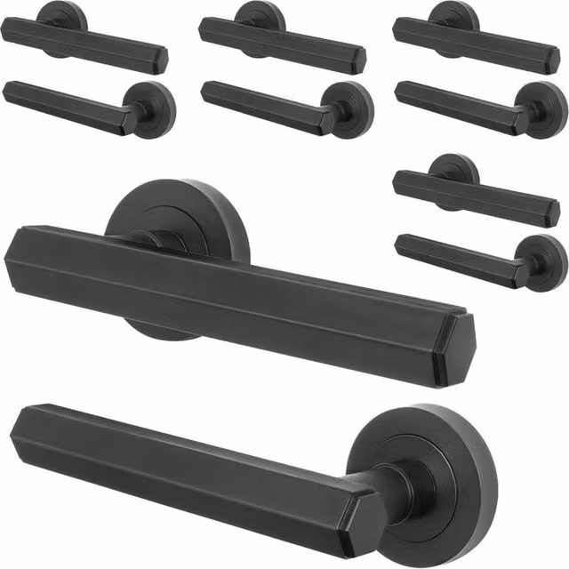 AFIT Matt Black Aluminium Internal Lever On Rose Door Handle, 5 Pack, W/D/H: 15 x 15 x 1.5 cm