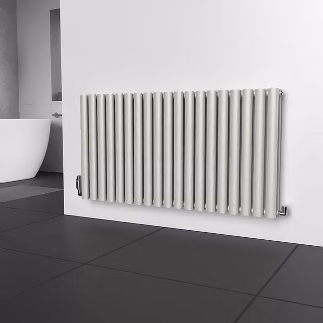 Lux Heat Oval Horizontal Coloured Radiator in Dove Grey, W: 114 cm, H: 60 cm