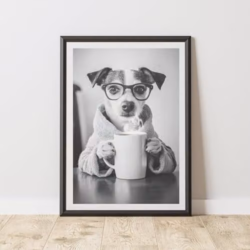 60 Second Makeover Funny Jack Russell Drinking Coffee Paper Poster, Multicolour, A4