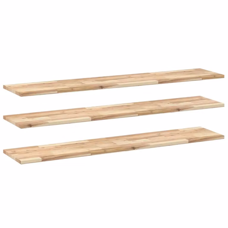 Berkfield Home Set of 3 Floating Shelves in Brown Untreated Solid Acacia Wood, W: 160 cm, D: 30 cm, H: 2 cm
