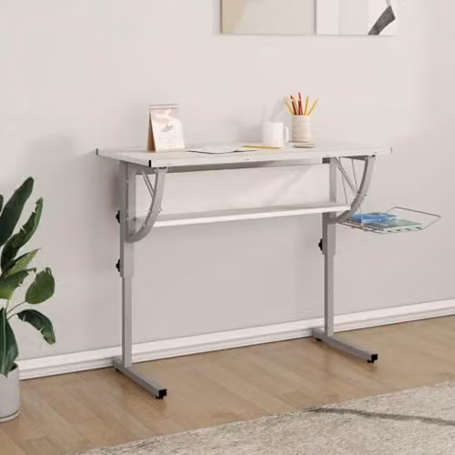 vidaXL Height-Adjustable Craft Writing Desk in White and Grey, W: 110 cm, D: 53 cm, H: 58-87 cm – 2
