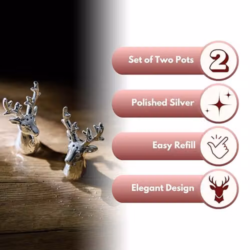 Marco Paul Interiors Silver Ceramic Stag Salt and Pepper Shaker Set of 2 – 3
