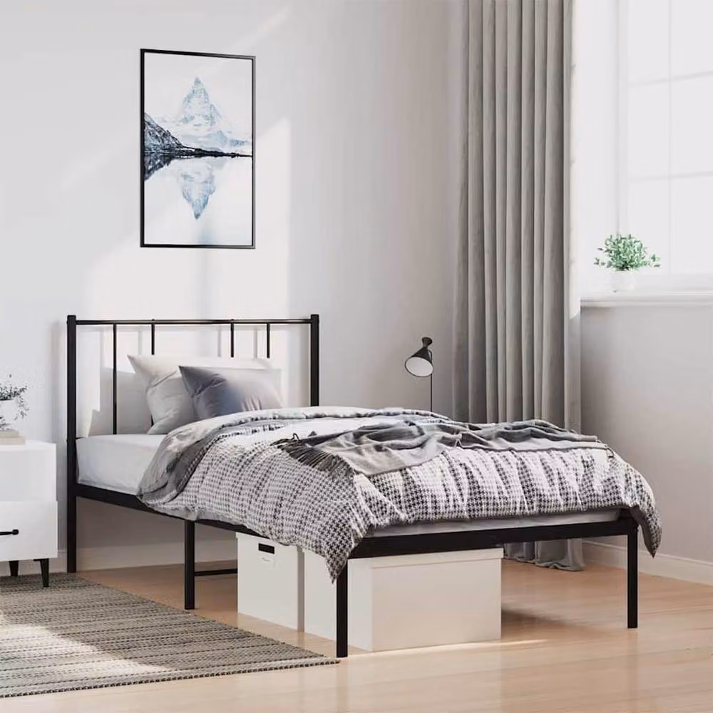 Berkfield Home Metal Bed Frame with Headboard in Black W/D/H: 100 x 190 cm – 2