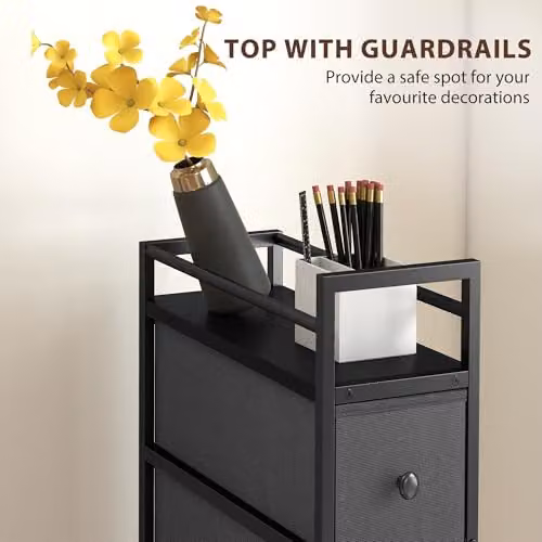 HOMCOM Slim Fabric Chest of Drawers with 4 Drawers, Black, H 81.5 x W 43.0 x D 20.0 cm – 5