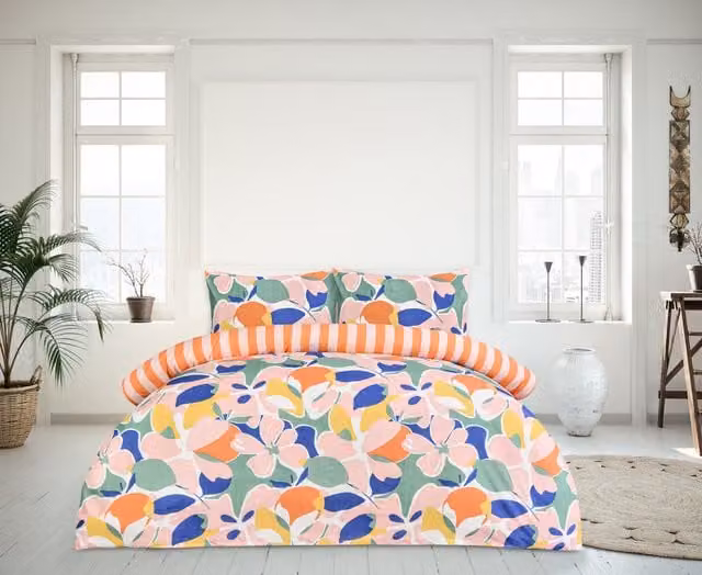 Smart Living Reversible Abstract Floral Duvet Cover and Pillowcase Set, Multicolour, W/D/H: 135 x 200 cm – 1