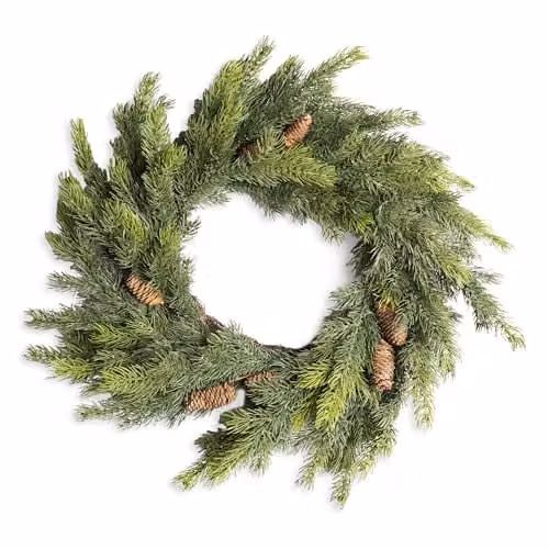 SHATCHI Green Fir Wreath with Pine Cones, 80 cm Diameter, Artificial Real Touch Christmas Wreath – 1